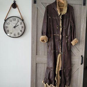 Unique  Leather Winter Coat (Runway piece), size M, brown